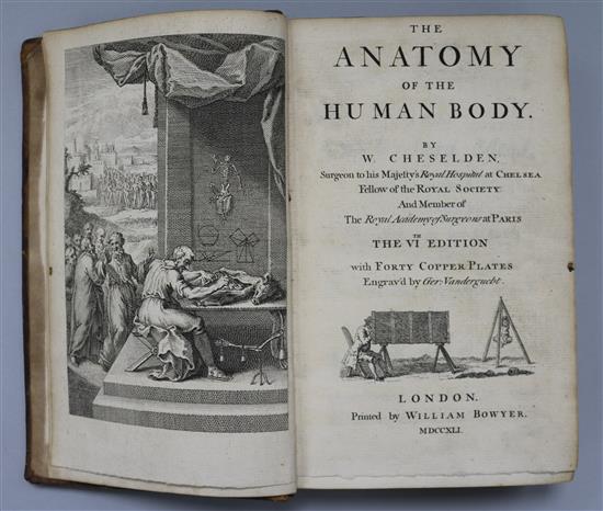 Cheselden, William - The Anatomy of the Human Body, 6th edition, 8vo, calf, joints cracked, 40 plates, London 1741